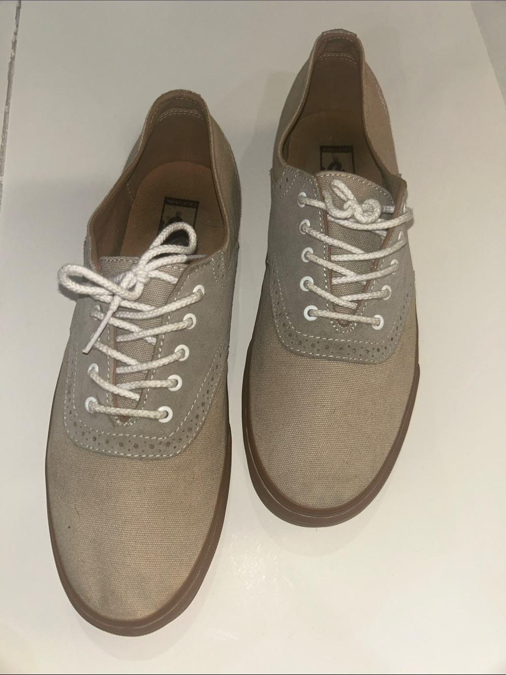 Vans Beige Canvas Oxford Shoes with cream Laces